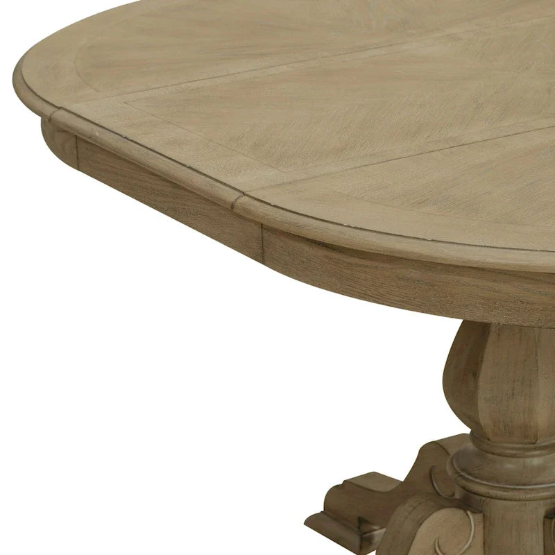 Tavolo da pranzo rotondo Magnolia Manor con base a piedistallo e prolunghe – 2 finiture