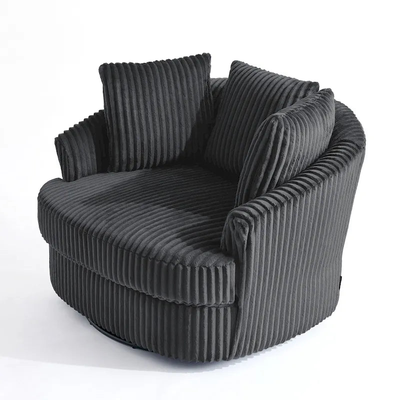 Set di 2 Poltrone Girevoli a Barilotto Oversize da 43" in Velluto a Coste Felpato con Cuscini