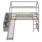 Letto a soppalco a castello con scivolo e scale, letto a soppalco con cassetti contenitori, letto a soppalco in legno a capanna per bambini e neonati