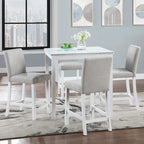 Set da pranzo moderno di 5 pezzi con tavolo quadrato ad altezza bancone e 4 sedie imbottite