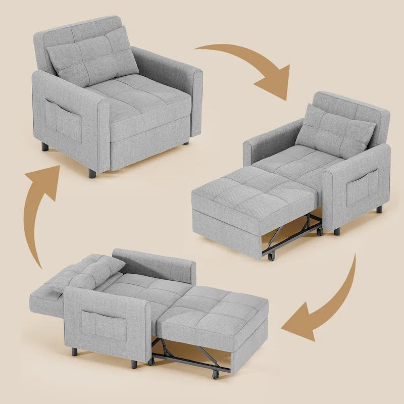 Poltrona Letto Trasformabile 3-in-1, Divano da Salotto Pieghevole Regolabile Imbottito
