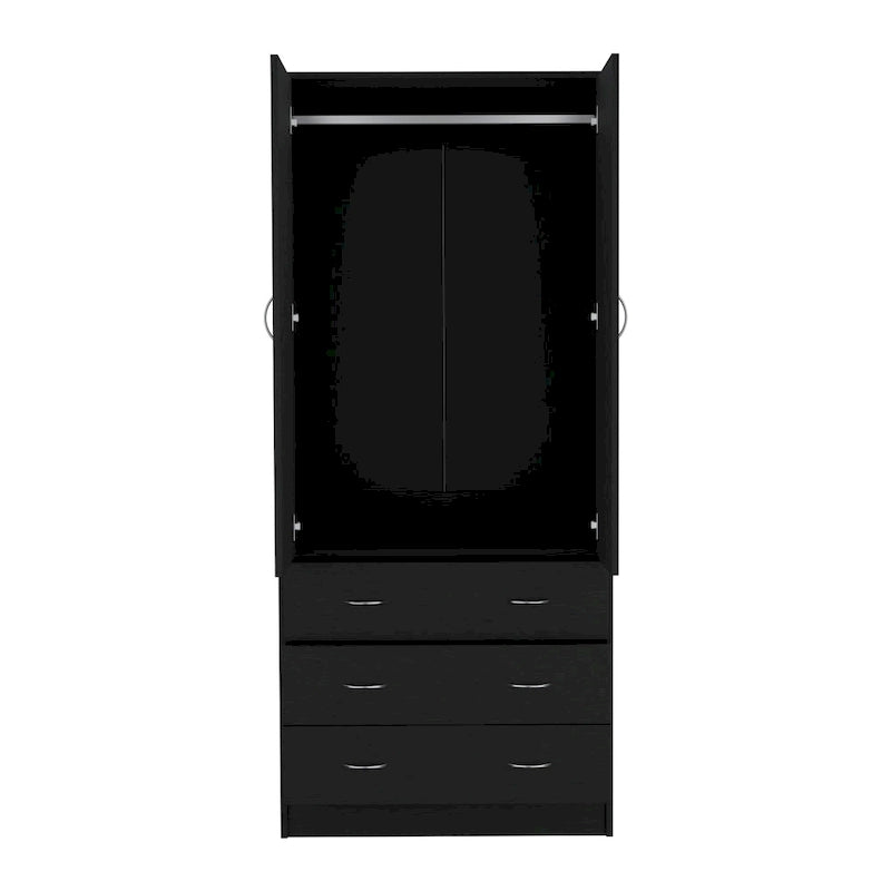 Armadio moderno a due ante con 3 cassetti e 1 bastone appendiabiti per camera da letto