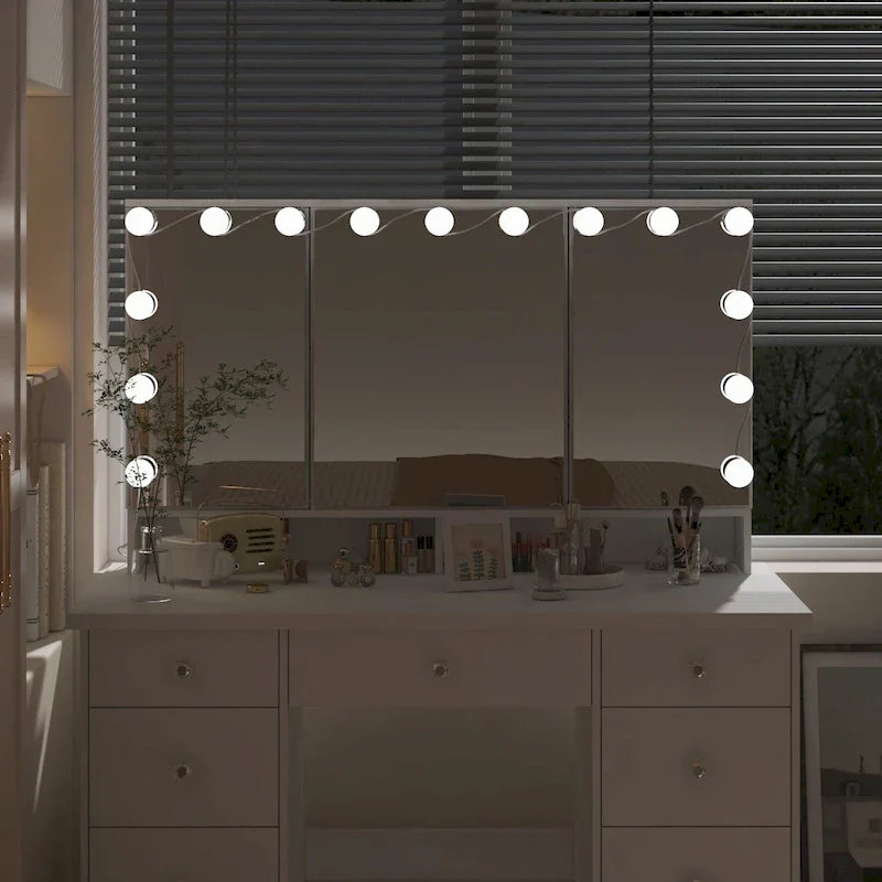 Lussuosa Toeletta da Trucco a LED con 9 Cassetti Elegante Postazione Trucco