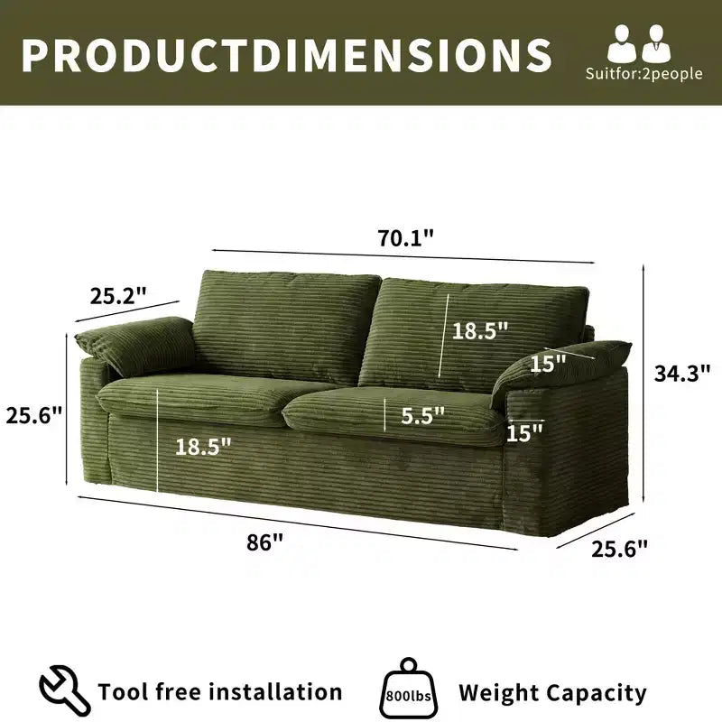 Dyonery 86 Cloud Loveseat Sofa, seduta profonda e ampi braccioli con cuscini, telaio robusto, design ergonomico e traspirante