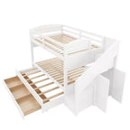 Whisen Letto a castello Twin XL con rotelle estraibili, letto a castello con contenitore, letto a castello in legno massello, scala con contenitore, armadio, 3 cassetti, per bambini