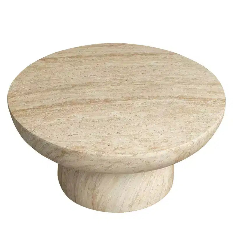 LeisureMod Lunexa Tavolino Rotondo in Fibra di Pietra Tavolino d'Appoggio con Piedistallo per Uso Interno o Esterno, Design Scolpito con Piedini Antiscivolo