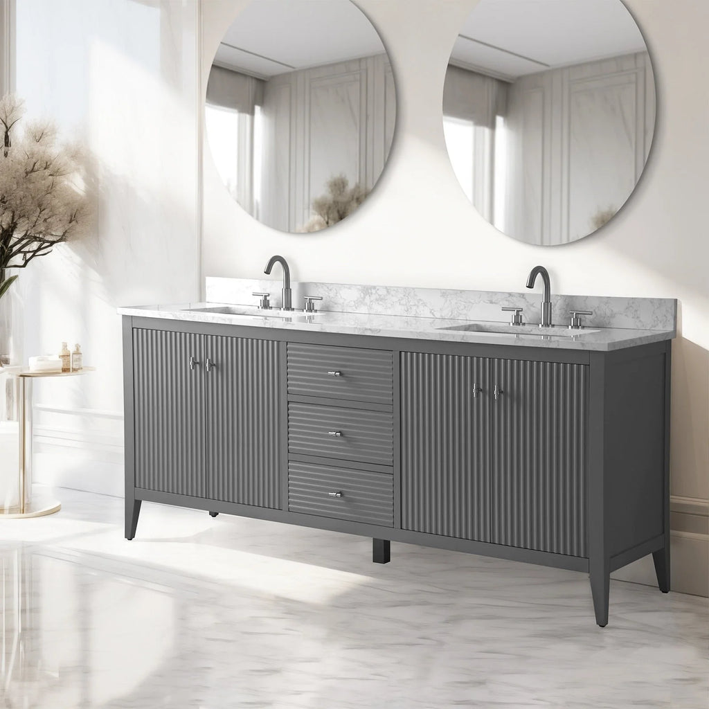 Mobile lavabo doppio Vanity Art 72 per bagno con piano in marmo composito