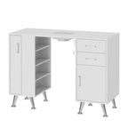 Tavolo manicure da 42'' per onicotecnica con raccoglitore di polvere e poggia polso, scrivania per unghie con armadietto verticale estraibile, 1 mobiletto portaoggetti, 2 cassetti