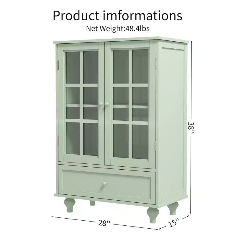 Mobiletti portaoggetti, Armadietto da terra in legno con 1 cassetto e 2 ante in vetro, Credenza a buffet in stile rustico con spazio per il soggiorno