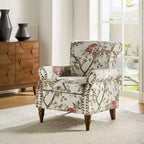 Poltrona Araceli Tradizionale in Legno Imbottita Floreale con Schienale Alto e Borchie | ART OF LIVING DESIGNS
