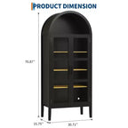 Mobile Contenitore, Nero/Bianco, Stile Arco, Singolo, Alto 71 con Luci a LED e Ante in Vetro