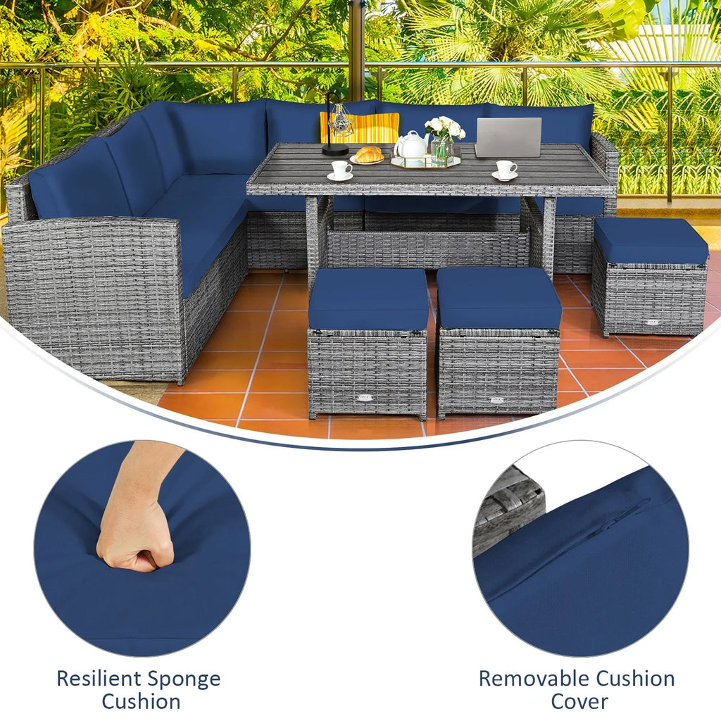 Costway Set da pranzo da 7 pezzi in rattan per esterni Divano componibile ottomano - Vedi dettagli