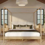Letto a baldacchino Harbor King con testiera imbottita, biondo/Swiss Coffee (MD2411-01)