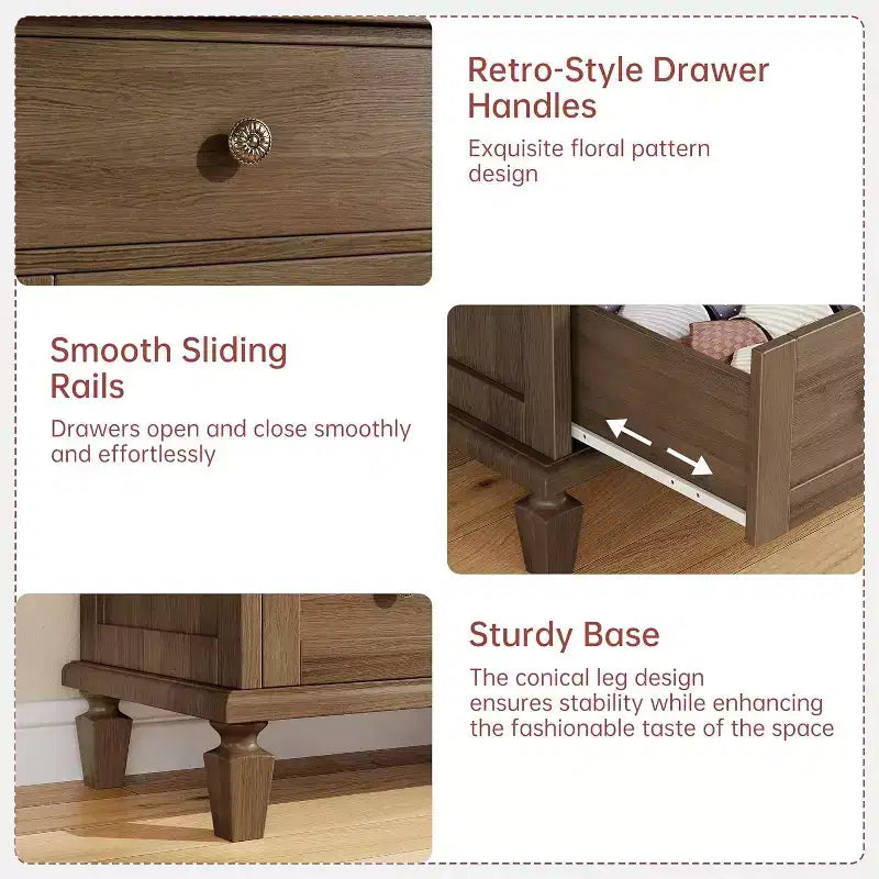 Comò a 8 cassetti per camera da letto, mobile TV vintage da 150 cm con maniglie intagliate e gambe affusolate, cassettiera in legno con grande capacità di archiviazione