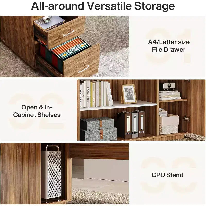 Scrivania direzionale a L Lantine 85.8, scrivania da computer da ufficio extra large con cassetti per schedari per l'home office