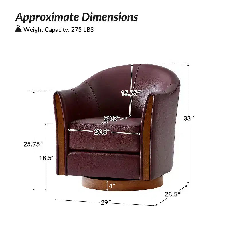 Poltrona a botte girevole Pocono in vera pelle con base in legno massello - Set da 2Artful Living Design