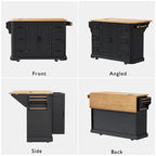 Isola Cucina Espandibile con Ante a Scomparsa, Carrello Cucina su 4 Ruote con Presa Elettrica, Tavolo Isola Mobile con 2 Ante e 6 Cassetti