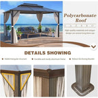 EROMMY Gazebo a tetto rigido, Pergola da esterno con doppio tetto, zanzariere e tende, Tenda da sole resistente per patio, cortile, feste in piscina