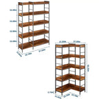 Scaffale angolare a 5 ripiani a forma di L, libreria industriale in legno e metallo da 65 pollici (marrone rustico), portaoggetti reversibile per soggiorno, camera da letto e ufficio