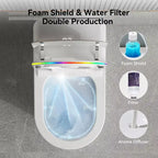 Dyonery Smart Toilet, Monobloc senza serbatoio con barriera in schiuma, Coperchio con apertura/chiusura automatica, Bidet riscaldato e asciugatore, Luce notturna a LED, Sciacquo automatico