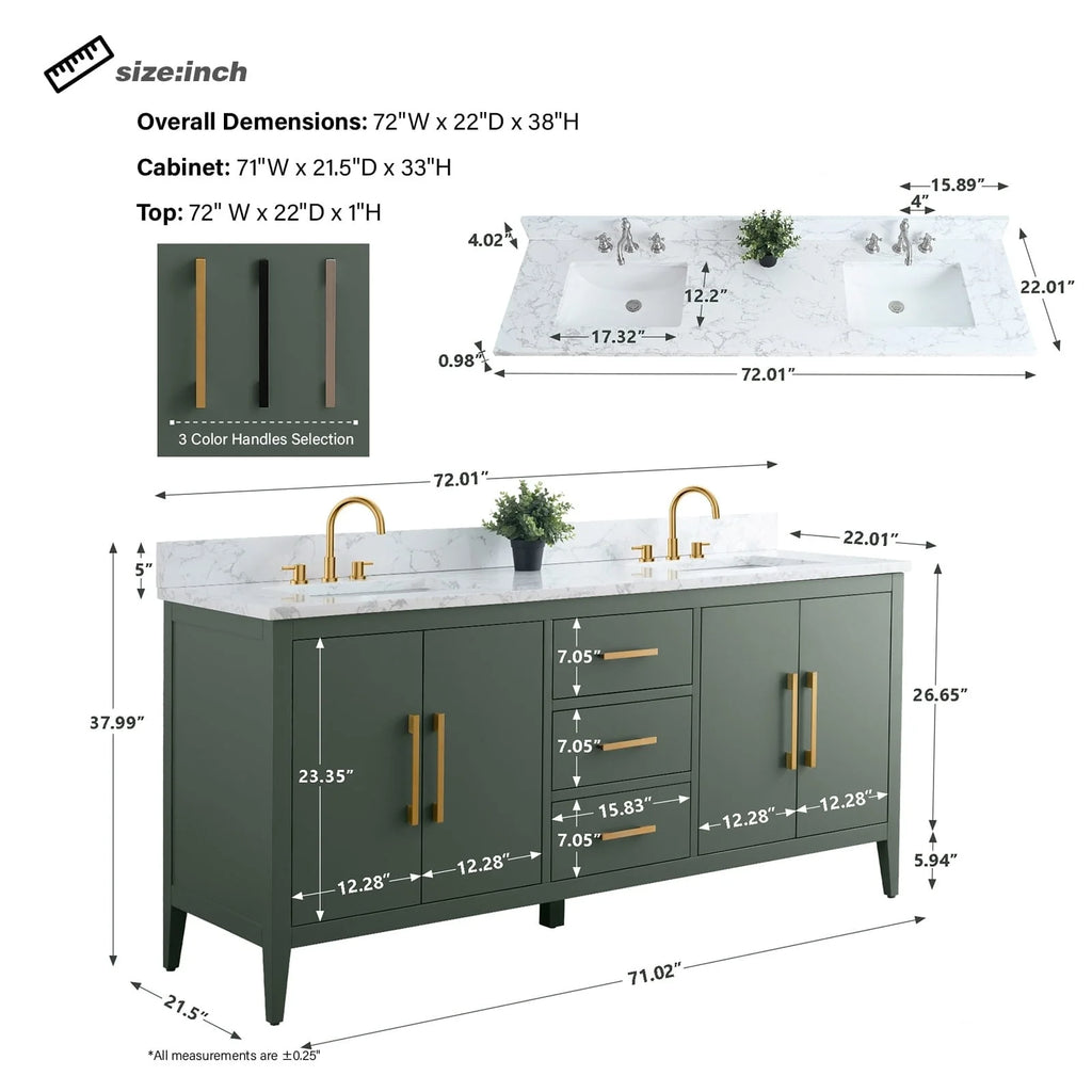 Mobile lavabo doppio Vanity Art 72 per bagno con piano in marmo composito