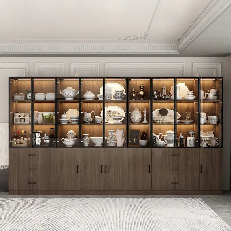 Vetrinetta illuminata personalizzabile in alluminio e vetro per buffet/libreria
