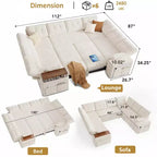Divano letto componibile modulare Dyonery 112 con letto estraibile, divano componibile a U con contenitore, divani con seduta extra ampia e profonda per soggiorno