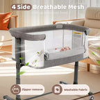 Culla Neonato con Ruote – Beige / Grigio / Rosa, Culla Fianco Letto, per 1 Neonato