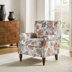 Poltrona Araceli Tradizionale in Legno Imbottita Floreale con Schienale Alto e Borchie | ART OF LIVING DESIGNS