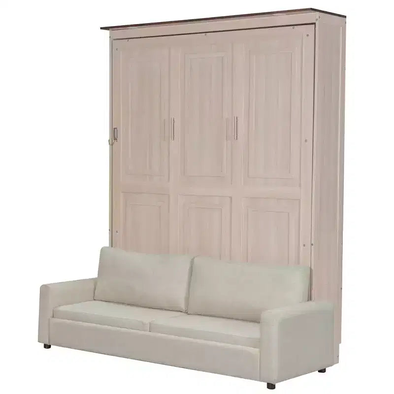 Letto a scomparsa Queen Size con divano, letto a scomparsa in legno Queen con luce LED, letto a cassapanca pieghevole con per camera degli ospiti, Beige