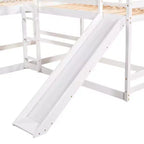Letto a castello a L per 4 bambini, letto a castello quadruplo con scivolo, struttura in legno full e twin per cameretta dormitorio