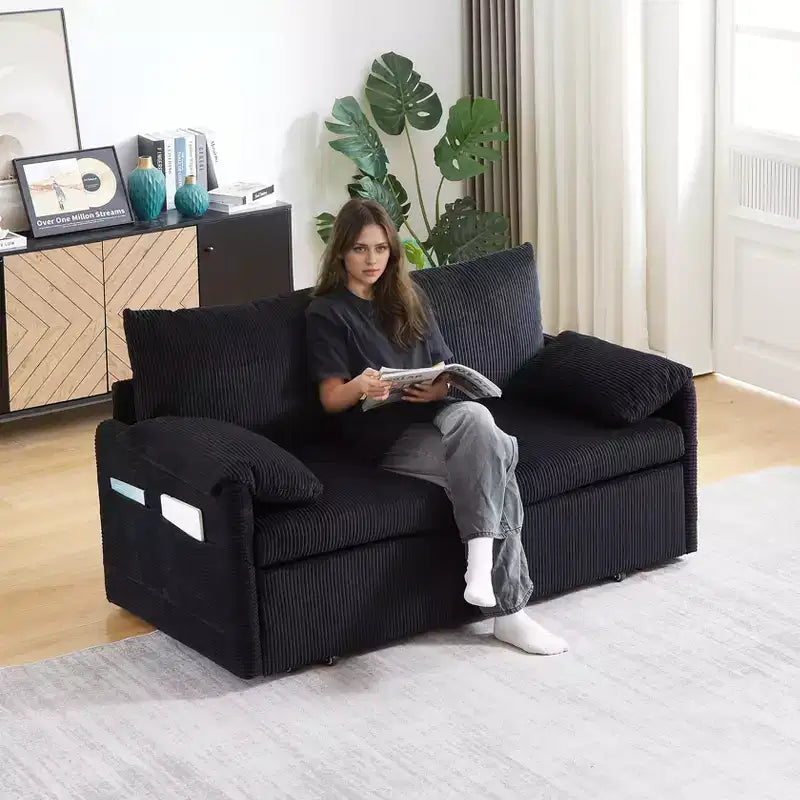 Divano Letto Convertibile in Velluto a Coste 3-in-1 con Letto Estraibile 64.5