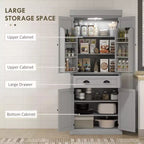 Mobile credenza da cucina da 71" con luci a LED, 6 ante con ripiani, un cassetto e 4 ripiani regolabili