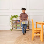 Mobile Cubby con vassoio e 15 contenitori frontali a paletta, 3x4, Arredamento per bambini