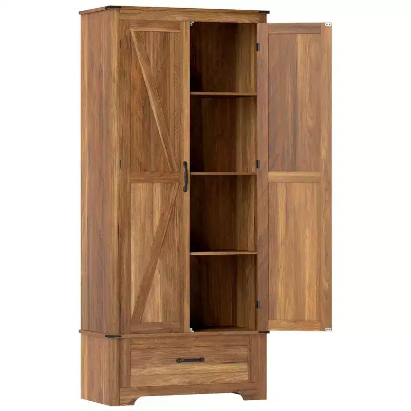 HOMCOM Credenza a 2 Ante da Cucina, Mobile Dispensa Alto con 2 Ante Scorrevole, Ripiani Regolabili e Cassetto