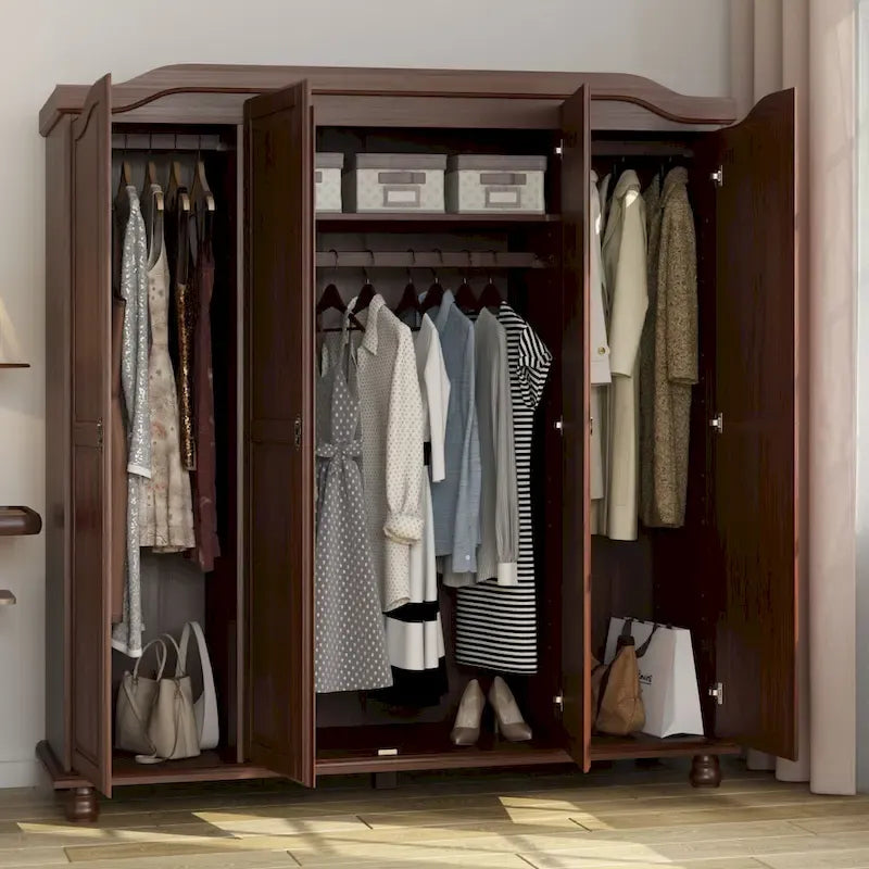 Palace Imports Armadio Kyle a 4 Ante in 100% Legno Massello con Ante in Legno Massello o a Specchio