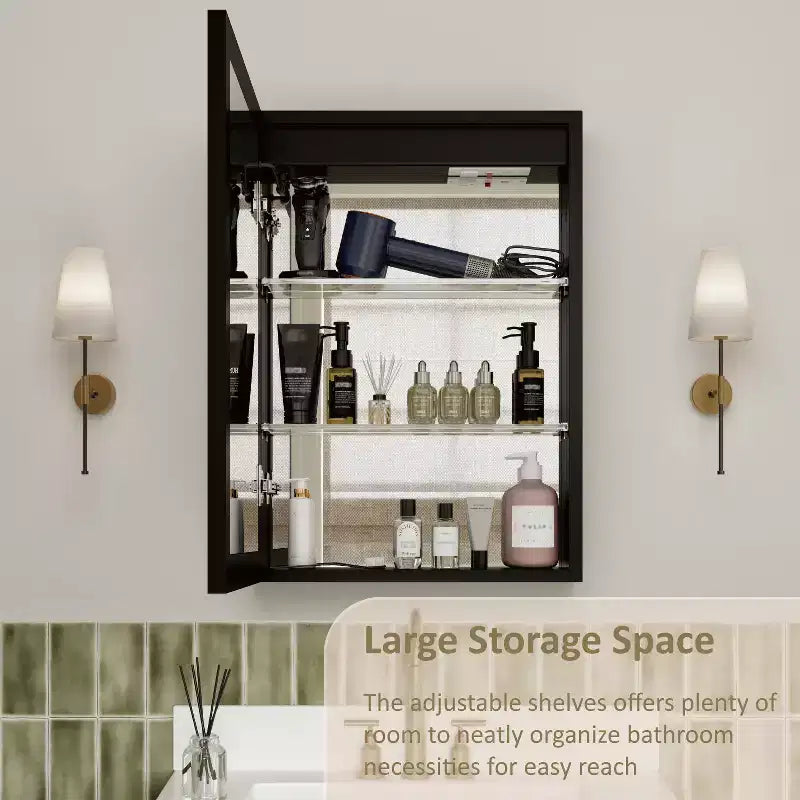 Pensile da Bagno con Specchio LED, Montaggio a Superficie o Incasso, Luce Dimmerabile, Antiappannamento, Ripiani Regolabili