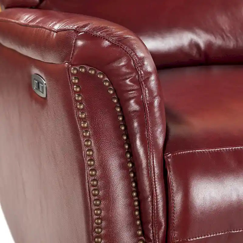 Poltrona reclinabile elettrica in vera pelle con porta USB - Set di 2 con schienale a orecchioni e borchie