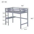 Letto a soppalco Okak Minimalism con scaletta, letto a soppalco singolo in legno di gomma con spondina di sicurezza e scrivania integrata, telai per letti per bambini, ragazzi