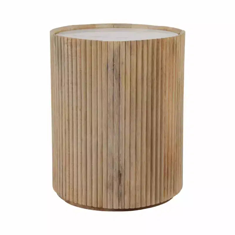 Tavolino Laterale Decorativo in Legno Scanalato con Piano in Marmo e Spazio Contenitivo - Piccolo Tavolino d'Appoggio per Arredo Camera da Letto o Soggiorno
