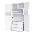 Dispensa Alta da Cucina con Prese di Corrente, Grande Credenza Autoportante con Supporto per Microonde, Cassetti, Scaffali, Portabottiglie e Ante con Ripiani