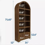 Libreria ad arco da 72 pollici con cassetto portaoggetti, mobile espositivo moderno a 6 ripiani in legno con ripiani aperti e cassetto inferiore, anta curva dell'armadio