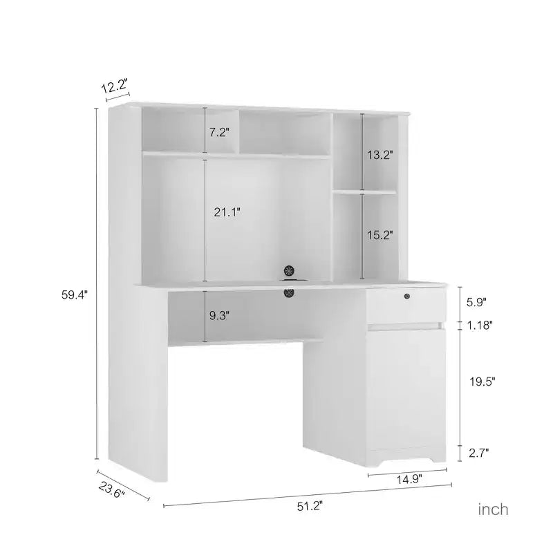 Scrivania moderna da 130 cm con libreria e scaffali, scrivania da ufficio con ampio spazio di archiviazione, scrivania per studio, sala lettura