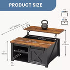 JIONJOY 31.5 Tavolino da Caffè con Piano Sollevabile, Ampio Vano Contenitore Nascosto, Scaffali Regolabili, Tavolo Centrale Quadrato in Stile Rustico per Soggiorno, Piccoli Spazi