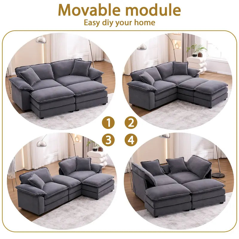 Divano a 2 posti con 2 cuscini, 2 guanciali e 2 pouf, divano confortevole - Divano profondo da soggiorno, divano modulare