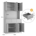 Mobile dispensa da cucina da 71 pollici, mobile dispensa con luci a LED e prese di corrente, mobile buffet con supporto per microonde, ripiani regolabili