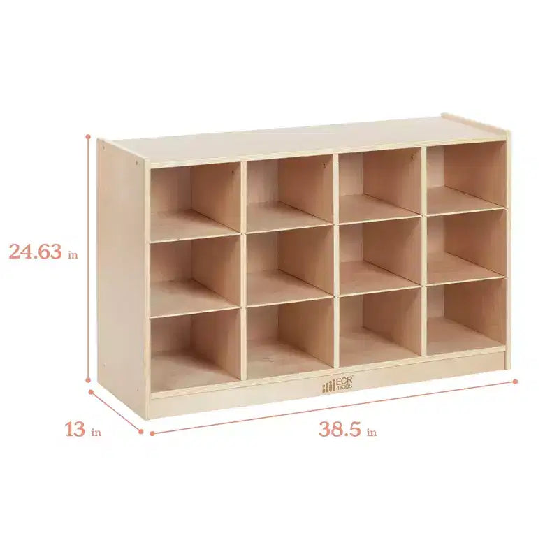 Mobile Cubby con vassoio e 15 contenitori frontali a paletta, 3x4, Arredamento per bambini