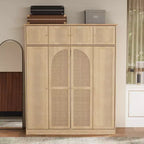 Armadio Guardaroba a 8 Ante di Grande Capacità, Alto 180 cm, con Asta Appendiabiti, Ripiani Regolabili e Ante Decorative in Rattan