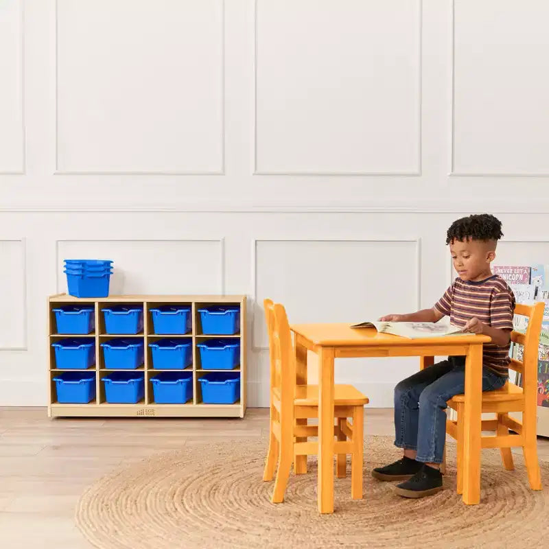 Mobile Cubby con vassoio e 15 contenitori frontali a paletta, 3x4, Arredamento per bambini