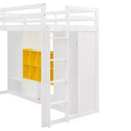 Letto a soppalco per bambini con armadio e mensole, Struttura in legno per letto a soppalco con mobiletto contenitore per bambini e ragazzi